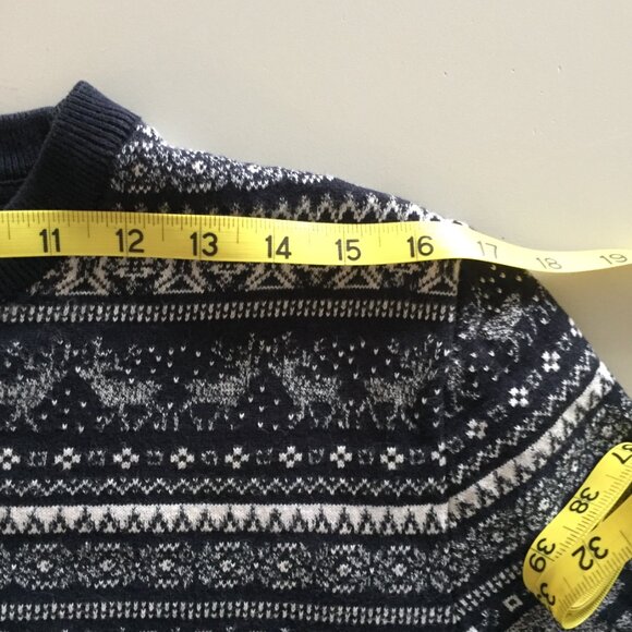 Nordic / Fair Isle Cotton Crew Neck Sweater. S  - Navy/White - Picture 5 of 11